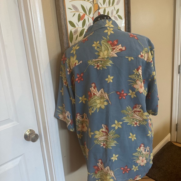 Slate Blue Casual Button Down Shirt with Tropical Floral Print  (B05) - Picture 3 of 9